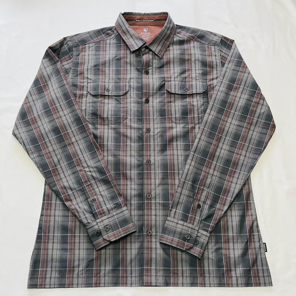 Kuhl Shirt Mens Medium Gray Plaid Flannel Long Sleeve Button Up Chest Pocket